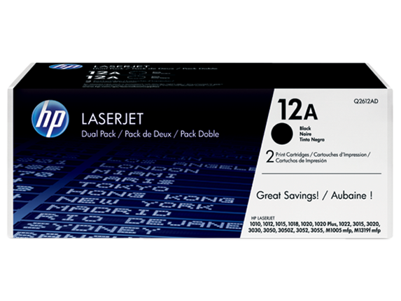 Paquete de 2 cartuchos originales de tóner negro HP 12A LaserJet