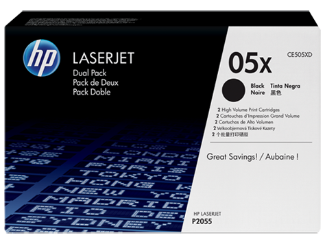 Cartuchos de tóner negros de paquete doble HP 05X LaserJet