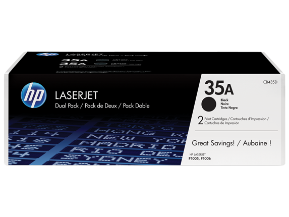 Cartuchos de toner LaserJet pretos HP 35A originais, pacote com 2 Cartuchos de toner LaserJet pretos HP 35A originais, pacote com 2
