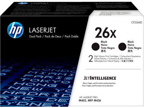 HP 26X, Упаковка 2 шт., Оригинальные лазерные картриджи HP увеличенной емкости, Черные HP 26X, Упаковка 2 шт., Оригинальные лазерные картриджи HP увеличенной емкости, Черные